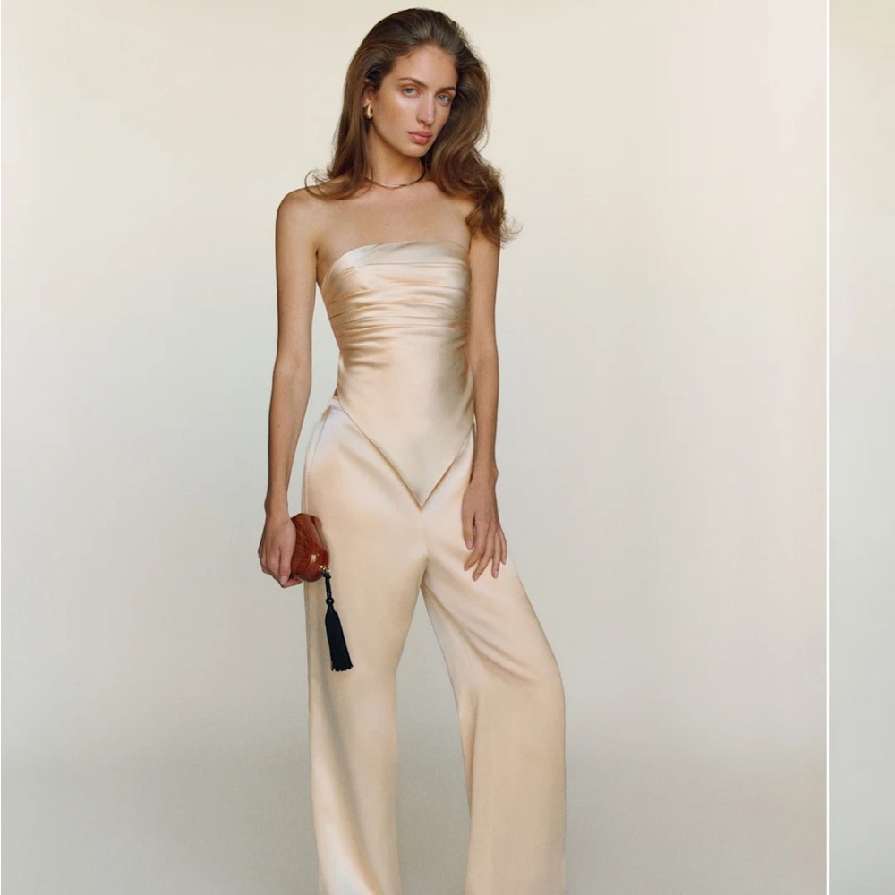 Reformation Silk Marisol Silk Two Piece in Champagne